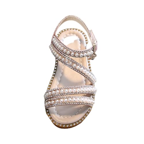 Sandalen Mädchen, Barfußschuhe Kinder, mit Strass Sandale Kunstleder Barfuß Sandalen Bequem Prinzessinnenschuhe Elegant Sommer Riemchensandalen Glitzer Flache Sohlen Sandals (Silver, 33.5 Big Kids) von Generisch