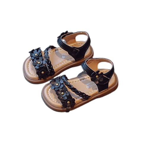 Sandalen Mädchen 22 Schwarz Pu Leder Blumen Schuhe Klettverschluss Kinder Sommerschuhe Mit Weicher Sohle Riemensandalen Sommer Strandschuhe Peeptoe Sandale Summer Sandals Kids Girls von Generisch