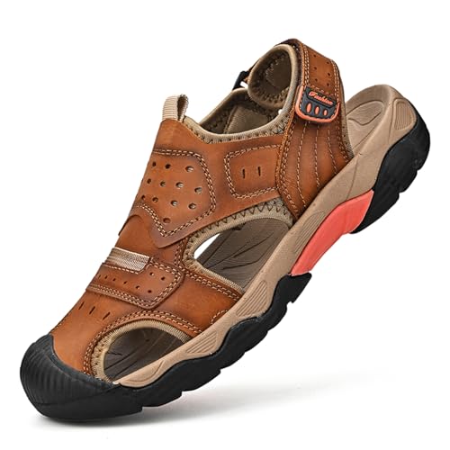 Sandalen für Herren, Leder, Outdoor-Wandersandalen, athletisch, Walking, Sport, Fischer, Strandschuhe, geschlossene Zehen, Wasserschuhe, braun, 42 2/3 EU Sandalen für Herren, Leder, Outdoor-Wandersandalen, athletisch, Walking, Sport, Fischer, Strandschuhe, geschlossene Zehen, Wasserschuhe, braun, 42 2/3 EU von Generisch