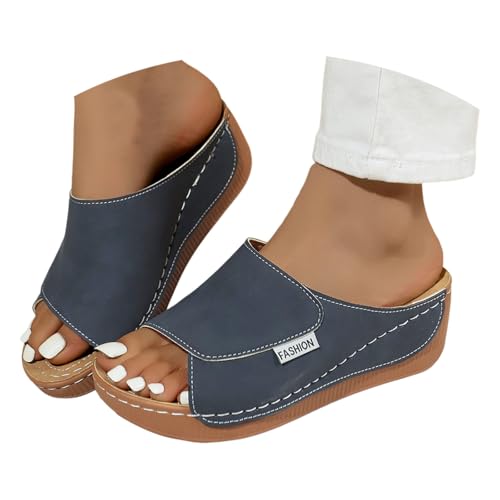 Sandalen & Slides Für Damen Orthopädische Sommer Ergonomische Leder Pantoletten Rutschfeste Offener Hausschuhe Leicht Bequem Slipper Sommerschuhe Blau 37 von Generisch