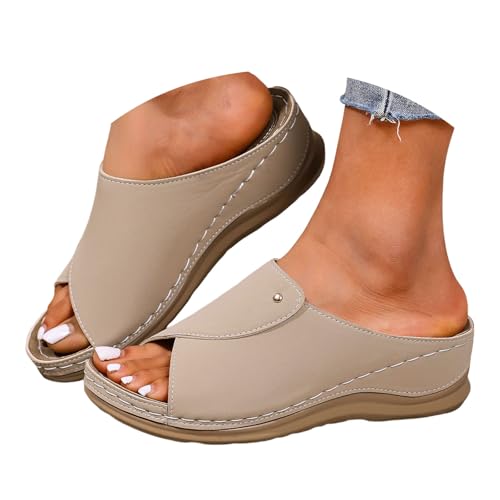 Sandaletten Damen Orthopädische Sandalen Sommer Ergonomische Leder Pantoletten Rutschfeste Offener Hausschuhe Leicht Bequem Slipper Sommerschuhe Beige 40 von Generisch