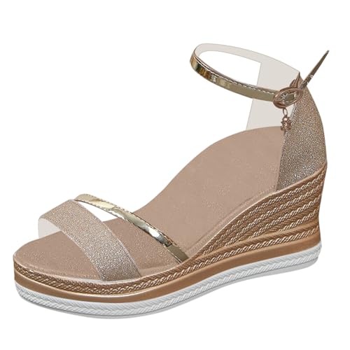 Sandaletten Damen Bequem Keilabsatz Pantoletten Elegant Keilsandalen Plateau Hausschlappen Weichen Sohlen Sandalen mit Fussbett Leicht Hausschuhe Freizeit Strandschuhe Open Toe Trekkingschuhe von Generisch