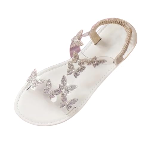 Sandaletten Damen Elegant, Damen Sandalen Glitzer Flach Blau Schmetterling Sommerschuhe Weichen Sohlen Strandsandalen Anti-Rutsch Peeptoe Sandalette Coole Ballerina Schuhe Barfussschuhe 1 von Generisch