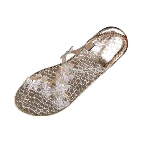Sandaletten Damen Elegant, Damen Sandalen Glitzer Flach Blau Schmetterling Sommerschuhe Weichen Sohlen Strandsandalen Anti-Rutsch Peeptoe Sandalette Coole Ballerina Schuhe Barfussschuhe 1 von Generisch
