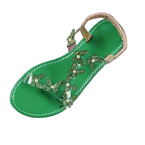 Sandaletten Damen Elegant, Damen Sandalen Glitzer Flach Blau Schmetterling Sommerschuhe Weichen Sohlen Strandsandalen Anti-Rutsch Peeptoe Sandalette Coole Ballerina Schuhe Barfussschuhe 1 von Generisch