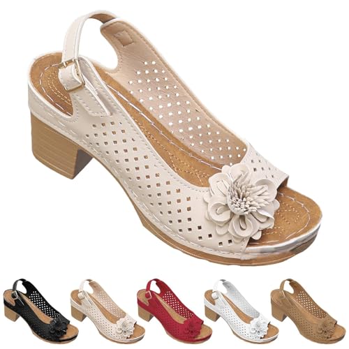 Sandaletten Damen Mit Absatz Und Riemchen, Sandalen Damen Verstellbar Pumps Mit Schnalle Abendschuhe Blockabsatz Strandschuhe Mit Fussbett Trekkingsandalen Atmungsaktiv Sandale rutschfest Schuhe von Generisch