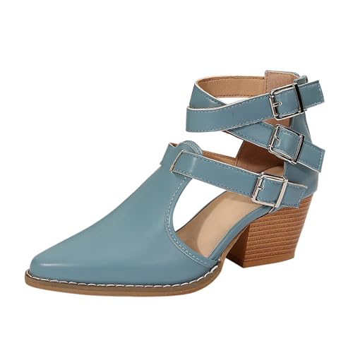 Sandaletten Damen Mit Blockabsatz - High Heels Damen Riemchen - Pumps Quadratischer Zehenbereich Abendschuhe Geschlossene Sandalen Schnalle Abendschuhe Elegant Stöckelschuhe Kleid Schuhe von Generisch