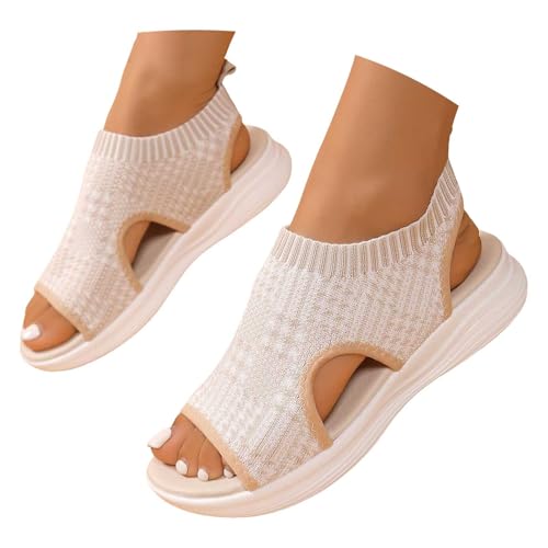 Sandaletten Damen Mit Keilabsatz - Kreuzgurte Slingback Offener Bohemia Freizeitschuhe Keilabsätze Schlupfsandalen Zehenbereich Modische Slip on Bequeme Peeptoes Knöchelriemen von Generisch