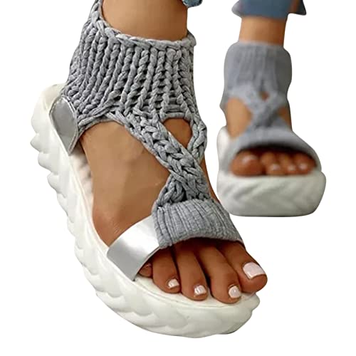 Sandaletten Damen Mit Keilabsatz - Slingback Bequeme Freizeitschuhe Kreuzgurte Slip on Orthopädische Knöchelriemen Schlupfsandalen Strand Zehenbereich Offener Keilabsätze Modische Peeptoes von Generisch