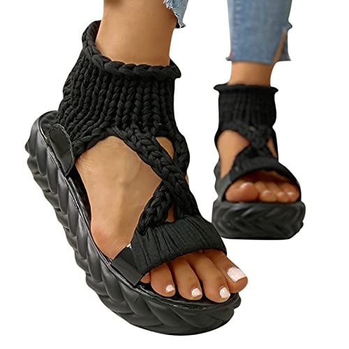 Sandaletten Damen Mit Keilabsatz - Slingback Bequeme Freizeitschuhe Kreuzgurte Slip on Orthopädische Knöchelriemen Schlupfsandalen Strand Zehenbereich Offener Keilabsätze Modische Peeptoes von Generisch