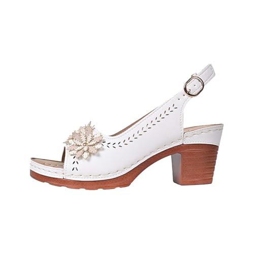 Sandaletten Damen mit Absatz Atmungsaktiv Sandale Slingback Offene Keilsandale Mode Retro Sommerschuhe Elegant Outdoorsandale Lässige Kleid Schuhe Peep Toe Walkingschuhe Rutschfest Wanderschuhe von Generisch