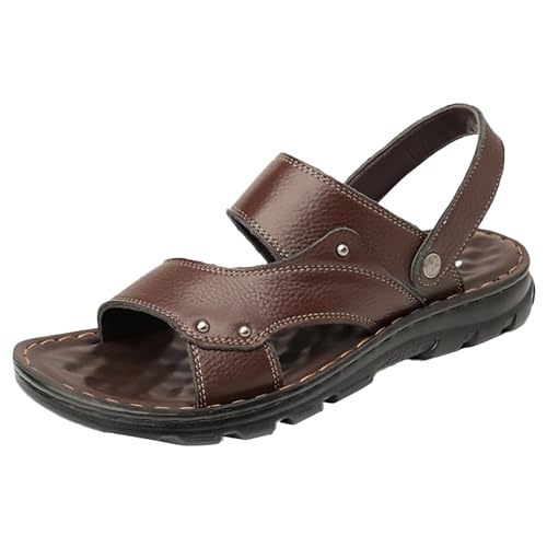 Sandaletten Herren Sommer Leder Freizeitsandalen Rutschfeste Dicke Sohle Sandalen Offene Zehe Pantoletten Hausschuhe Mit Verstellbarem Riemen Outdoor Strandschuhe Atmungsaktive Wandersandalen von Generisch