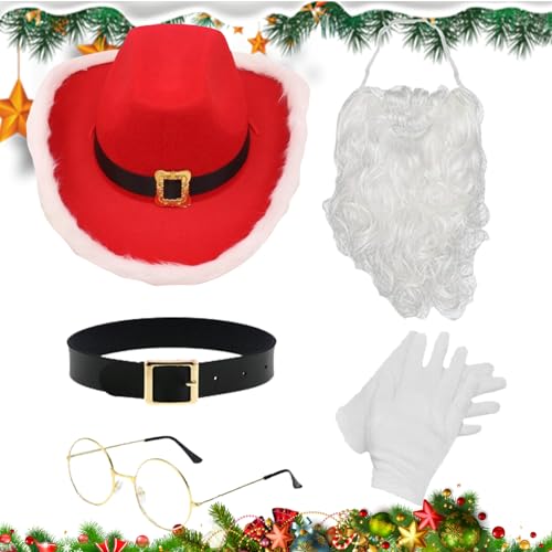 Santa Kostüm Erwachsene Herren - Santa Anzug,Bequemes Weihnachtskostüm Set Mit Weißem Bart Gürtel Goldbrille Handschuhen Für Familienfotos Cosplay Halloween Großeltern von Generisch