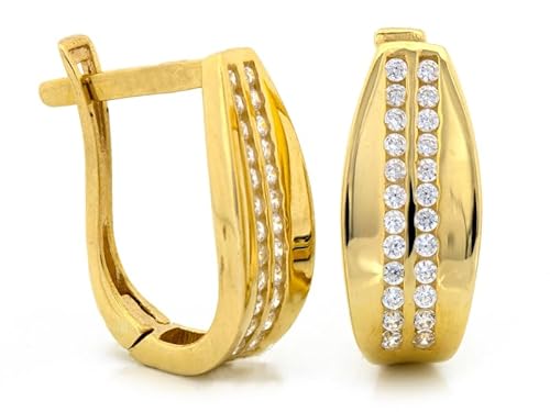 Sapphir 9 Karat 375 Damen Ohrringe Creolen Gelbgold Mit Zirkonia - Glänzend Ohrschmuck Ohrhänger - Italienisch Handwerkskunst Damenohrringe - inkl Zwei Luxusgeschenke Sapphir 9 Karat 375 Damen Ohrringe Creolen Gelbgold Mit Zirkonia - Glänzend Ohrschmuck Ohrhänger - Italienisch Handwerkskunst Damenohrringe - inkl Zwei Luxusgeschenke von Generisch