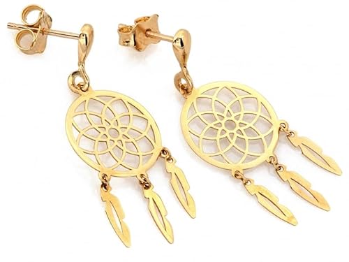 Sapphir 9 Karat 375 Damen Ohrringe Traumfänger Gelbgold - Glänzend Ohrschmuck - Ohrhänger - Italienisch Handwerkskunst - Traumfänger -Hängeohrringe - inkl Zwei Luxusgeschenke von Generisch