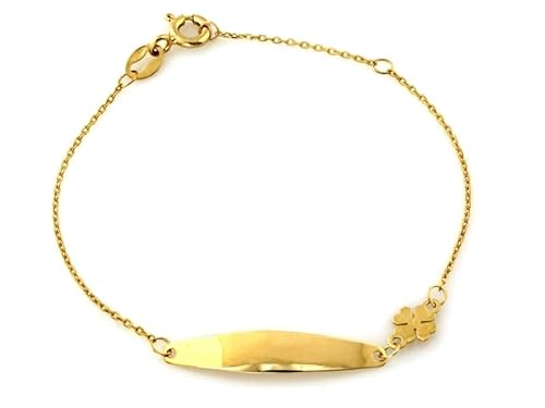 Sapphir Mädchen Gold Armband mit Echtes 4-blättriges Kleeblatt Anhänger - Solide 14 Karat 585 Gelbgold - Glücksbringer Klee - Für Kind - Handwerkskunst - inkl Zwei Luxusgeschenke von Generisch