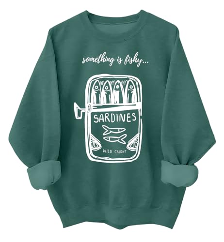 Sardine Sweatshirt Retro Sardine Tinned Fish Graphic Sardinen Shirt Unisex, grün, L von Generisch