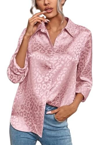 Satin-Blusen mit Knopfleiste für Damen, Button-Down-Shirts, langärmelig, Seidenblusen für Damen, rose, S Satin-Blusen mit Knopfleiste für Damen, Button-Down-Shirts, langärmelig, Seidenblusen für Damen, rose, S von Generisch
