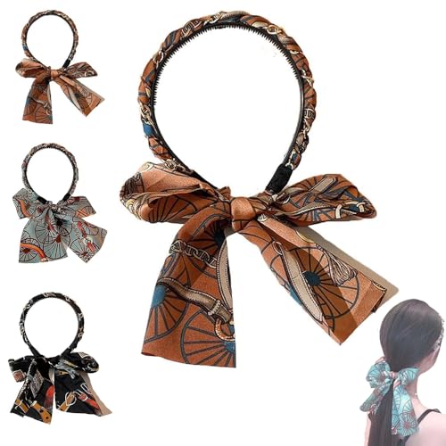 Satin Fabric Hair Bands for Women, Fashionable Upgrade Adjustable Bow Bowknot Headbands of Daily Wearing Women, New Non Slip Retro Headband for Weddings Party and Sport (Brown, One Size) von Generisch