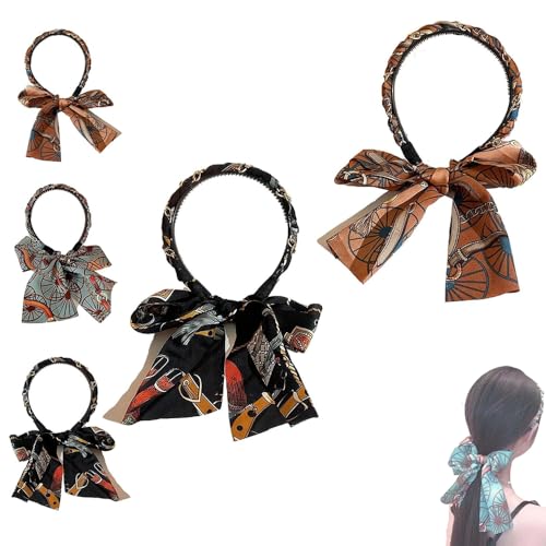 Satin Fabric Hair Bands for Women, Fashionable Upgrade Adjustable Bow Bowknot Headbands of Daily Wearing Women, New Non Slip Retro Headband for Weddings Party and Sport (Brown + Black, One Size) von Generisch
