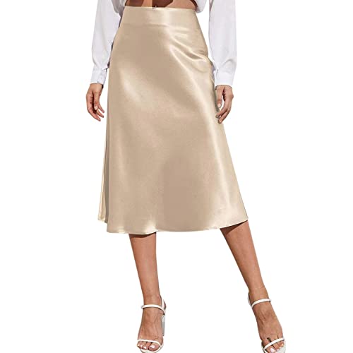Satin Rock Kurz Damen Satinröcke Mini Länge A Linie Mit Reißverschluss High Waist Kurzer Für Den Sommer Bequeme Damenrock Hohe Taille Abnehmen Röcke Lässig Atmungsaktiv Röck Kurz (AA-Khaki, M) von Generisch
