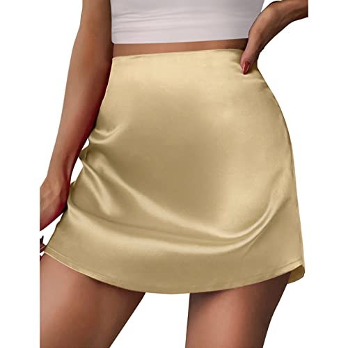 Satin Rock Kurz Damen Satinröcke Mini Länge A Linie Mit Reißverschluss High Waist Kurzer Für Den Sommer Bequeme Damenrock Hohe Taille Abnehmen Röcke Lässig Atmungsaktiv Röck Kurz (Beige, M) von Generisch