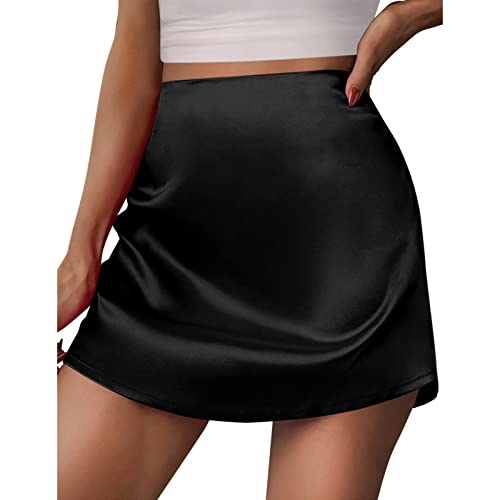 Satin Rock Kurz Damen Satinröcke Mini Länge A Linie Mit Reißverschluss High Waist Kurzer Für Den Sommer Bequeme Damenrock Hohe Taille Abnehmen Röcke Lässig Atmungsaktiv Röck Kurz (Black, M) von Generisch