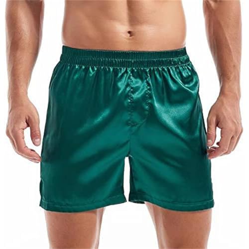Satin Shorts Herren Leichte Sommerhose Luftige Nachtwäsche Boxershorts Elastische Taille Kurze Hosen Freizeit Schlafshorts Sommer Kurzhose Regular Fit Herrenshorts (Dunkelgrün, 3XL) von Generisch