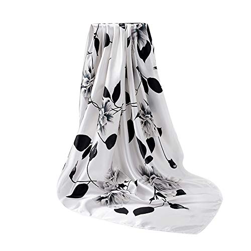 Satin Tuch Für Haare Halstuch Schwarz Seide Mehrzweck-Schal-Schal-Frauen-Punkt-weiblicher Retro- 90X90CM-Druckschal-Mode-Schal Stolas Für Abendkleider Tuch Schwarz Seide (White, One Size) von Generisch