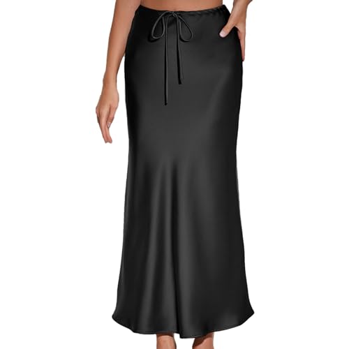 Satinrock Damen, Braun Elegant Silk Bleistiftrock Seidenrock High Waist Schwarz Lang Satinröcke Tellerrock Satin Rock Glänzende Midi A-Linie Faltenrock Satinrock Damen, Braun Elegant Silk Bleistiftrock Seidenrock High Waist Schwarz Lang Satinröcke Tellerrock Satin Rock Glänzende Midi A-Linie Faltenrock von Generisch