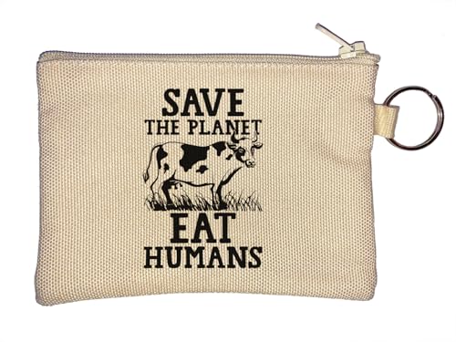 Save The Planet Eat Humans Schlüsselanhänger mit lustiger Kuh-Grafik, Beige von Generisch