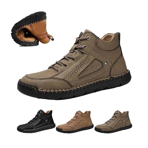 Sawbehind Herrenstiefel, bequeme, handgefertigte Lederstiefel, rutschfest, Fußgewölbeunterstützung, wasserdicht, Wanderschuhe, Wanderschuhe, khaki, 43 EU von Generisch