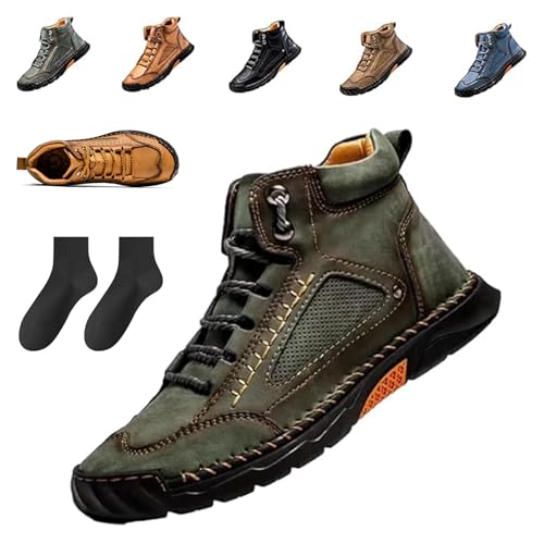 Sawbehind Mens Wide Shoes, Men's Comfortable Handmade Leather Boots, Waterproof Outdoor Shoes with Arch Support (Green,45) von Generisch