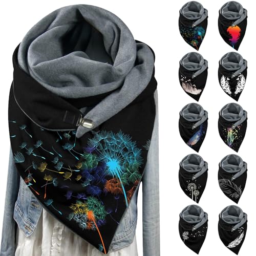 Schal Damen Winter Warm Schlupfschal Herbst Halstuch Kuschelig Winterschal Blumen Muster Schal Frauen Deckenschal Halstuch Scarf Poncho Cape(#01-01, Einheitsgröße) von Generisch