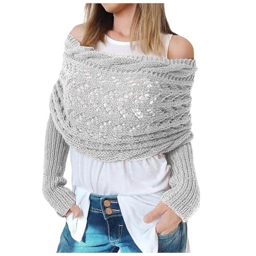 Schal Mit Ärmeln Für Damen Leichte Pulloverschal Strickjacken Geflochtene Lochmuster Stola Elegant Bolero Mode Hohlraum Poncho Langarm Schulterjacke Top Boho Sweater Wrap Scarf Tücher Pashmina Schals von Generisch
