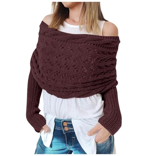 Schal Mit Ärmeln Für Damen Leichte Pulloverschal Strickjacken Geflochtene Lochmuster Stola Elegant Bolero Mode Hohlraum Poncho Langarm Schulterjacke Top Boho Sweater Wrap Scarf Tücher Pashmina Schals von Generisch