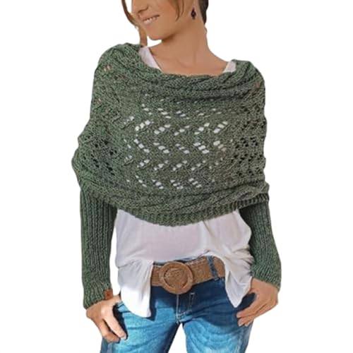 Schal mit Ärmeln | Gestrickter Kabelwickel | Wickelschal mit Ärmeln Shrugs für Damen | Multifunktionaler Strickschal Pullover mit Ärmeln | Pullover Tops Schal Wickelt mit Ärmeln Häkelanleitung von Generisch