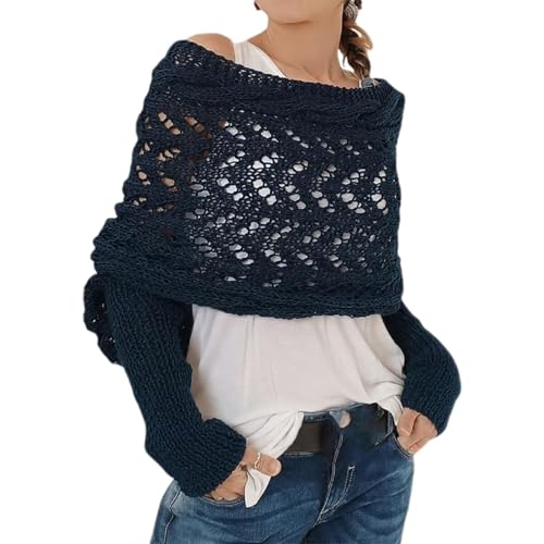 Schal mit Ärmeln | Gestrickter Kabelwickel | Wickelschal mit Ärmeln Shrugs für Damen | Multifunktionaler Strickschal Pullover mit Ärmeln | Pullover Tops Schal Wickelt mit Ärmeln Häkelanleitung von Generisch
