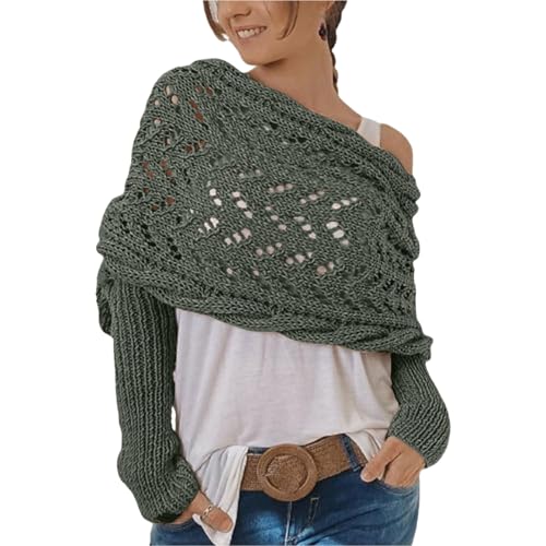 Schal mit Ärmeln Strick Multifunktionaler Schal mit Ärmeln für Damen, Gestrickter Zopfmusterschal Schal Sweater Wrap mit Ärmeln, Ärmelschal Boho Pashmina Schal Schultertuch Kaschmir Schal Damen von Generisch