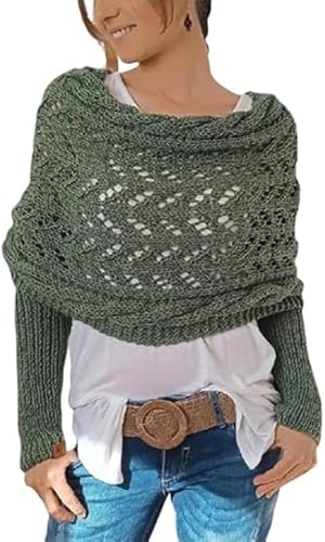 Schal mit Ärmeln für Damen, Multifunktionaler Schal mit Ärmeln für Damen Gestrickter Schal Sweater Wrap mit Ärmeln Knitted Cable Wrap (Grün) von Generisch
