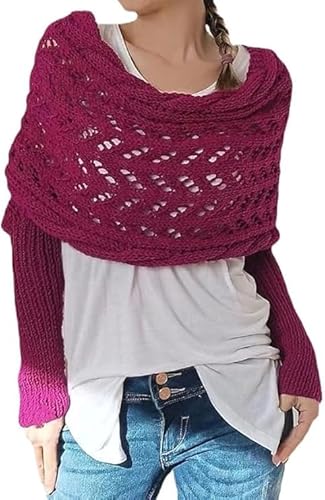 Schal mit Ärmeln für Damen, Multifunktionaler Schal mit Ärmeln für Damen Gestrickter Schal Sweater Wrap mit Ärmeln Knitted Cable Wrap (Rot) von Generisch