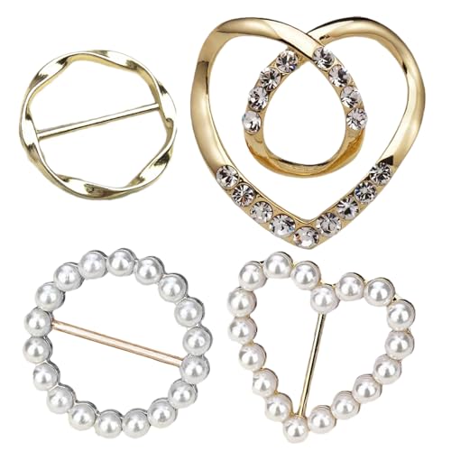Schalring -Clip -Set | Fashion Metal -Hemdschnalle | T-Shirt Corner Knot Clips-4pcs | Dekorative Bekleidungsabschlusshalter Chic Strass Pearl Accessoire Vielseitig Für Frauen -Outfit -Enhancer von Generisch