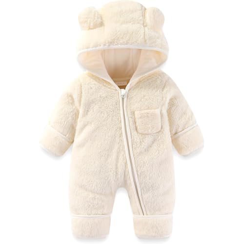 Schlafanzug Baby Strampler Winter Schneeanzug Kapuzenoverall Fleece Kleidung Warm Weich für Neugeborene Mädchen Jungen Einteiler Baby Fleece Strampler Mädchen Jungen Warm Outfits Gr. 6-9 Monate von Generisch