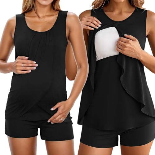 Schlafanzug Damen Kurz Still Pyjama Set Damen Schwangerschaft Zweiteiliger Kurzarm Stillshirt Und Schwangerschafts-Shorts Nachtwäsche Mutterschaft Schlaf Schwangerschaft Stillfunktion Umstandsmode von Generisch