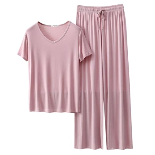 Schlafanzug Damen Lang Sommer Pyjama Set für Damen Einfarbig Schlafanzug Hose Lang Casual Loose Kurzarm Tops & Pyjamahose Sets Leichtes Bequemes Eisseide Zweiteiliger Pyjama Set Rundhals Sleepewear Schlafanzug Damen Lang Sommer Pyjama Set für Damen Einfarbig Schlafanzug Hose Lang Casual Loose Kurzarm Tops & Pyjamahose Sets Leichtes Bequemes Eisseide Zweiteiliger Pyjama Set Rundhals Sleepewear von Generisch
