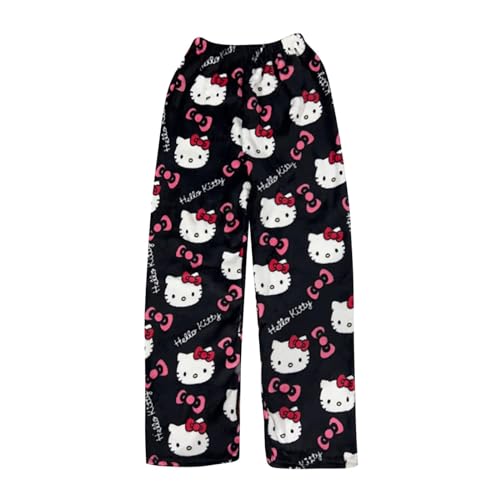 Schlafanzug Damen Pyjamas Hosen Lang Flanell Pyjama Hose Damen Schlafhose Weich Kawaii Halloween Pyjamas Anime Bequeme Winter Schlafanzughose Frauen Anime Cartoon Casual Home Hosen Herbst Winter von Generisch
