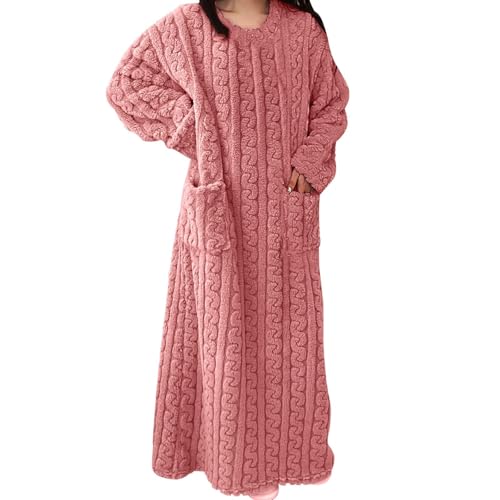Schlafanzug Damen Winter Fleece Nachthemd Damen Lang, Plus Pyjama Kleid Warm Nachtwäsche Pjs Plüsch Dressing Loungewear Freizeitkleidung Lang Hausanzug Kuschelig Dicker Hauskleidung Schlafshirt von Generisch
