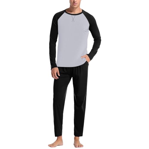 Schlafanzug Herren Lang - Lang Flauschiger Bademäntel Bademantel Für Herren Lange Thermo Loungewear Gürtel, superweich T-Shirt + Einfarbiger/Karierter Pyjamahose warmes Geschenk von Generisch