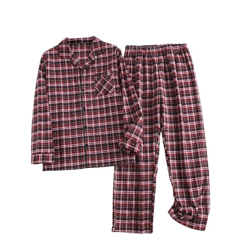 Schlafanzug Herren Lang - Lang Flauschiger Bademäntel mit lustigen Nikolaus Motiv Klassisches Farbblock-Pyjama-Set Leichter Schlafanzug Herren Pyjama Kimono Bademantel Schlafanzüge für Männer von Generisch