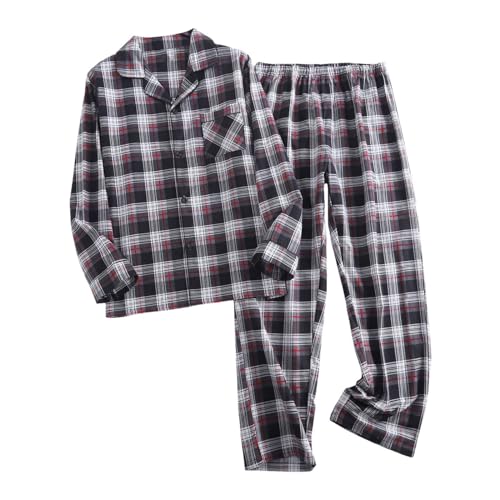 Schlafanzug Herren Lang - Lang Flauschiger Bademäntel mit lustigen Nikolaus Motiv Klassisches Farbblock-Pyjama-Set Leichter Schlafanzug Herren Pyjama Kimono Bademantel Schlafanzüge für Männer von Generisch